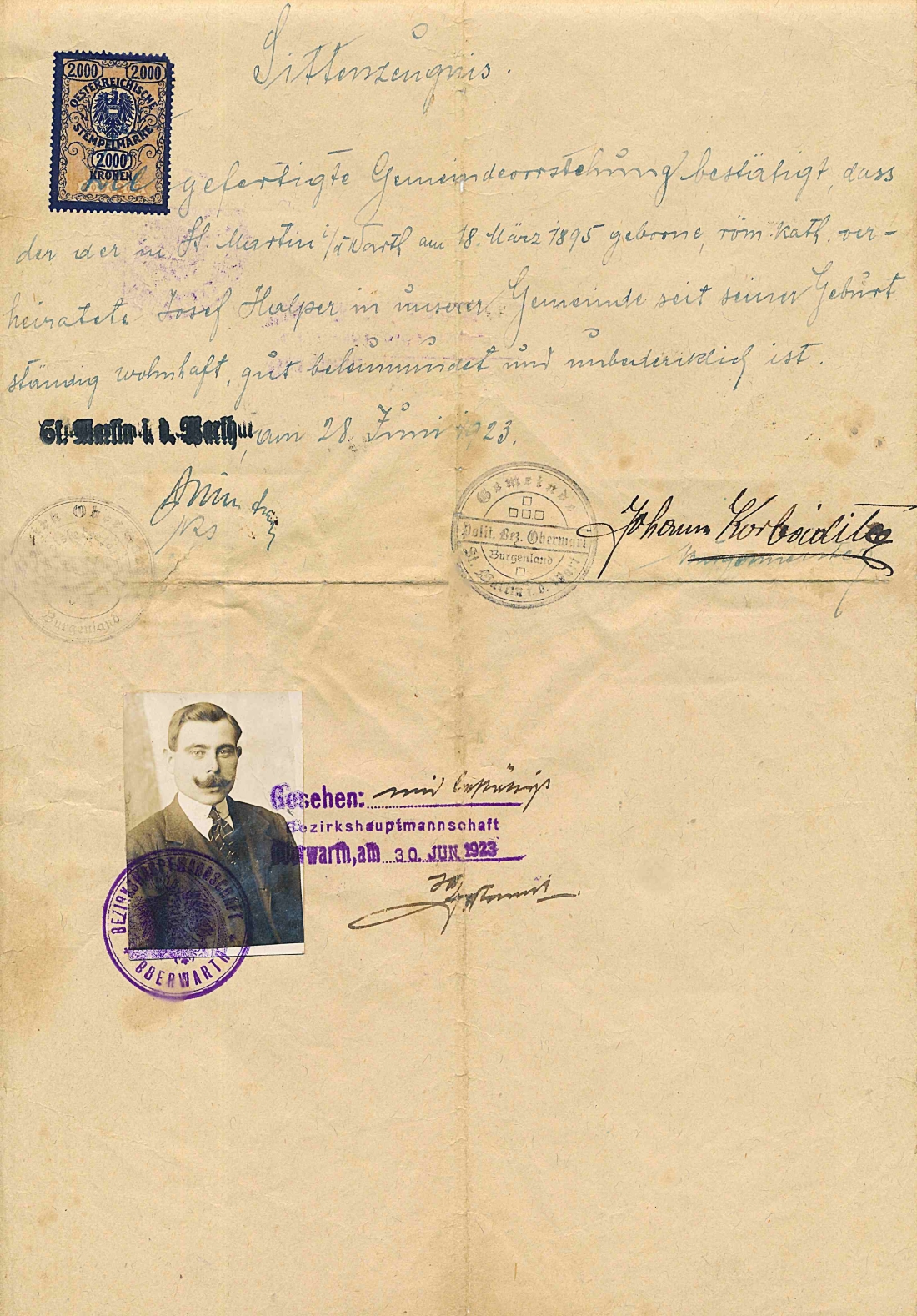 St. Martin: Sittenzeugnis - Josef Halper (*1895/+1971)