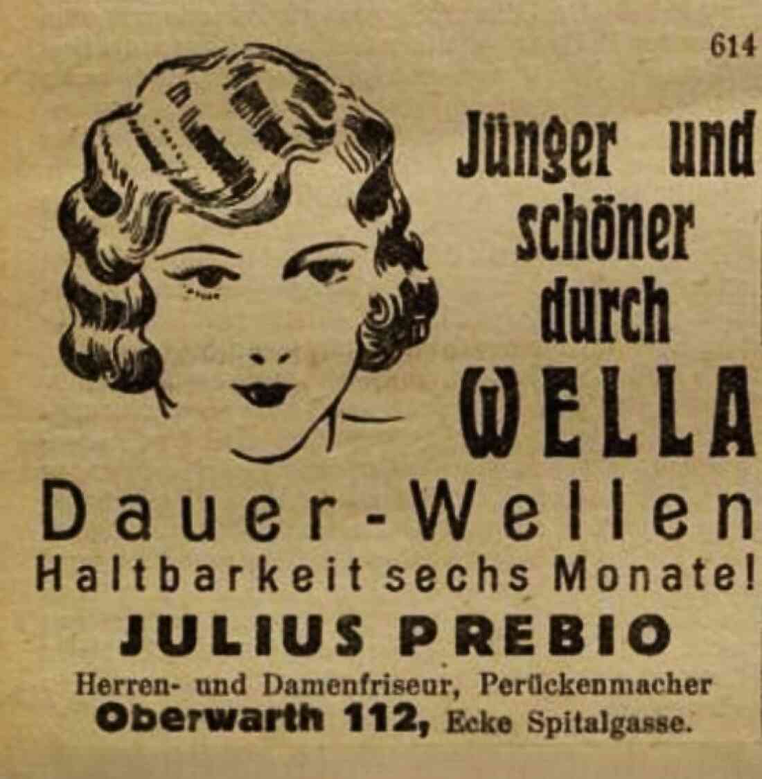 Anzeige in der Oberwarther Sonntags-Zeitung vom 6. November 1932: Friseur Julius Prebio - OW 112 / Steinamangererstraße 20