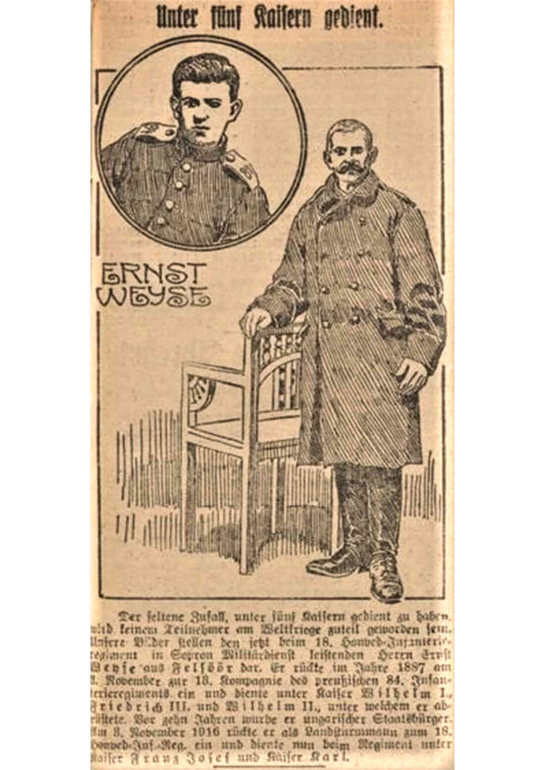 Bericht über Ernst Weyse (*1869 / +1946) in der Illustrierten Kronen Zeitung von 1917