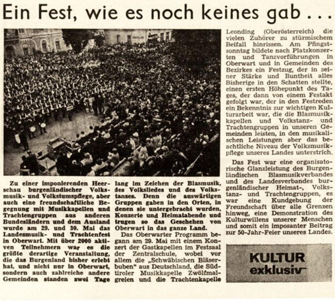 Stadtkapelle: Artikel in der BF vom 4. Juni 1971 zum Landesmusik- und Trachtenfest vom 28. - 30. Mai 1971