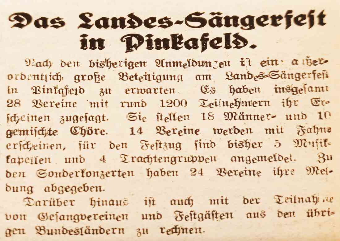 MGV - Männergesangverein: Ankündigung in der Oberwarter Zeitung - Landessängerfest in Pinkafeld