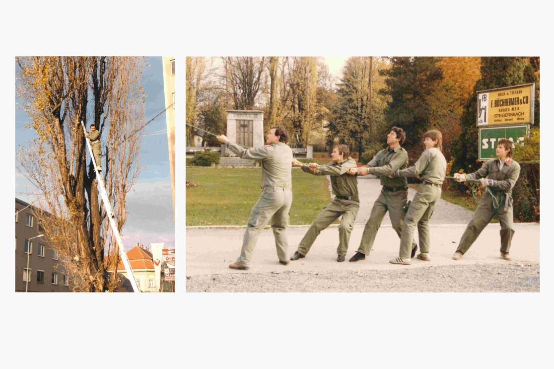 Die Stadtfeuerwehr beim Baumschnitt im Bereich der Ampel/Hochhaus/Park - Höfer/Pongratz/Adorjan/Szabo/Eiter/Wiedner