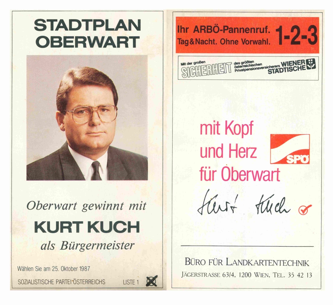 SPÖ-Wahlbroschüre zur Gemeinderatswahl 1987 mit Spitzenkandidat Kurt Kuch