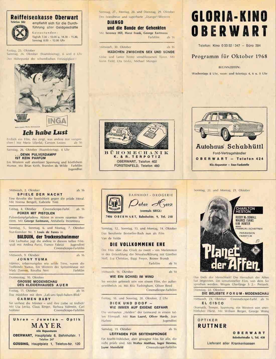 Gloria Tonkino (Lisztgasse 10): Spielplan vom Oktober 1968