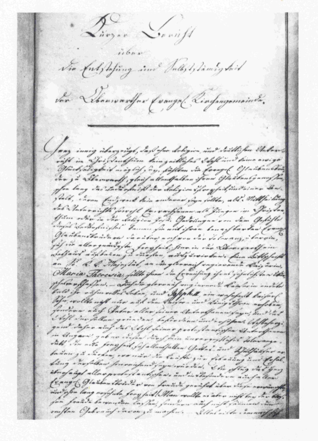 Evang. Pfarre AB: Bittschrift an Kaiserin Maria Theresia