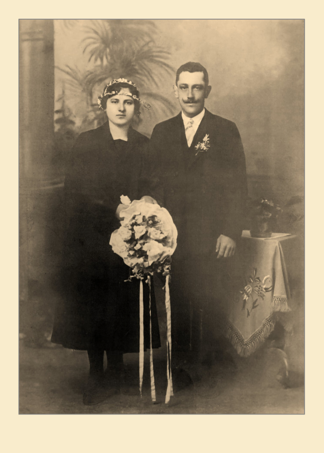 Das Hochzeitspaar Lajos / Ludwig Imre (*1899/1973) und Ida Osvald (*1909/+1945)