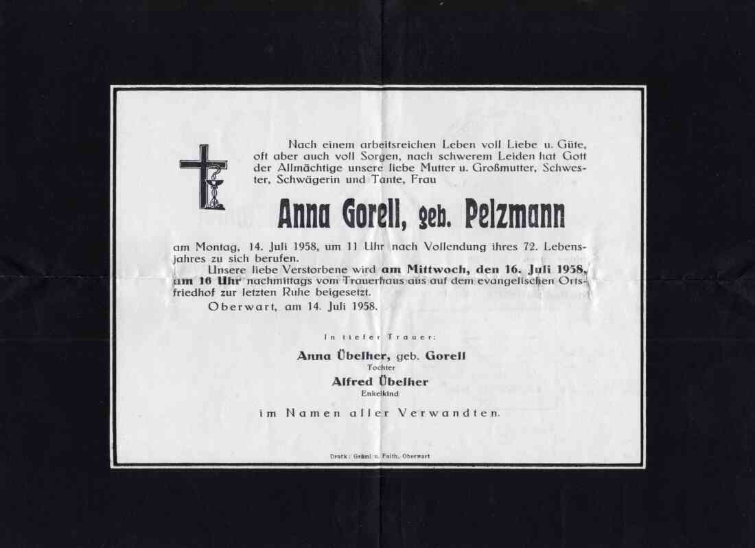 Partezettel der Anna Gorell - *1886/+1958
