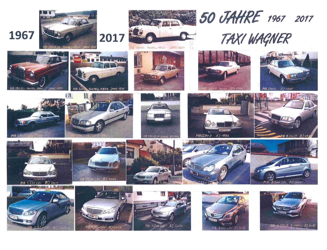 50 Jahre Taxi Wagner: die 22 Betriebsfahrzeuge des Unternehmens und die Firmengeschichte
