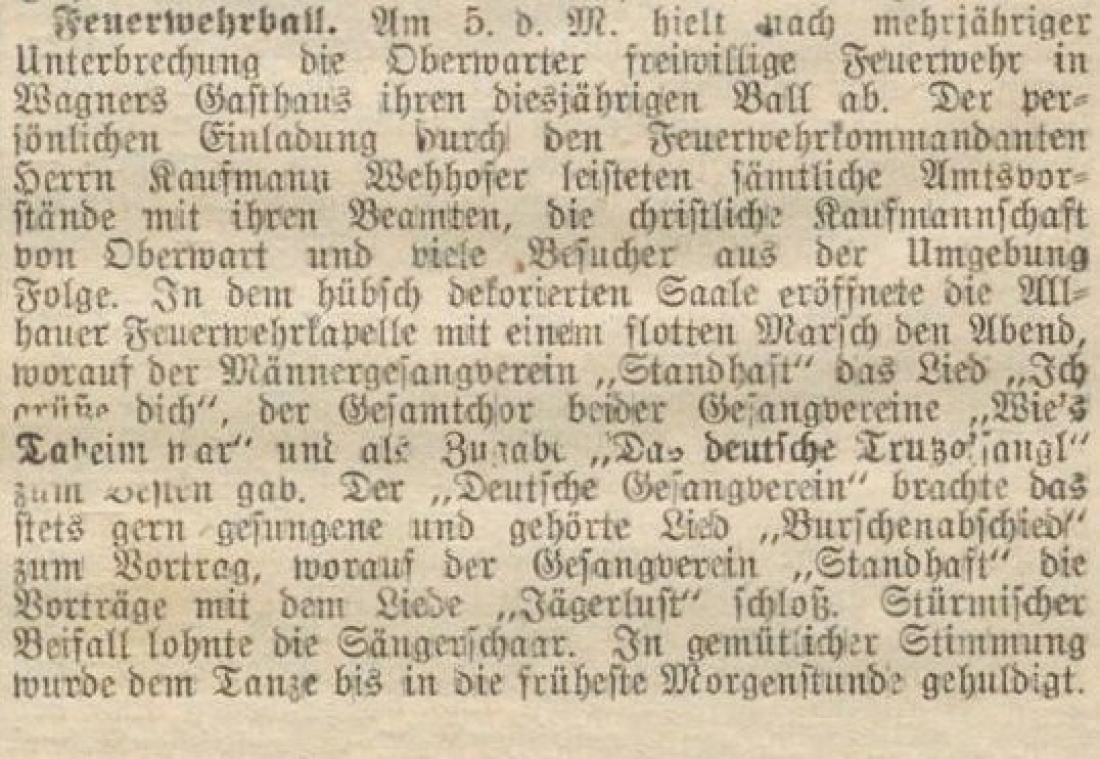 Die Zeitung "Der freie Burgenländer" berichtet am 13. Jänner 1924: Feuerwehrball