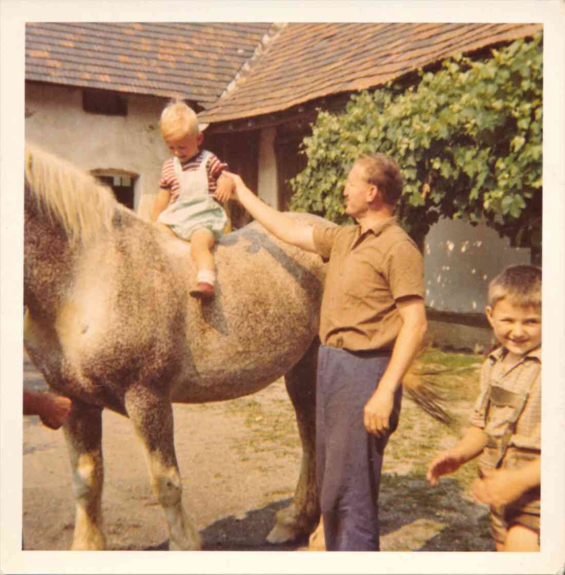 "Erste Reitversuche" - Fam. Brunner im Innenhof des Hauses Wienerstraße 51