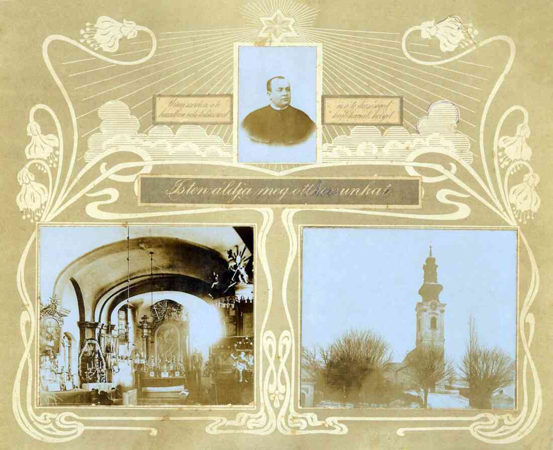Röm. kath. Pfarre: Pfarrer Franz Hamon (ung. Text "Gott segne unser Heim"); - Wandbild