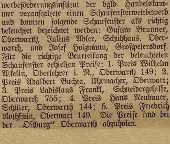 Oberwarther Sonntags-Zeitung vom 4. Dezember 1932: Schaufensterwettbewerb zur richtigen Beleuchtung
