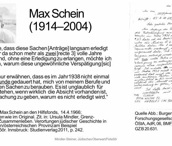 Jüdische Gemeinde: Schreiben von Max Schein (*1914/+2004) - der erste Oberwarter Holocaust-Überlebende, der zurückkehrte - an den Hilfsfonds der Republik Österreich