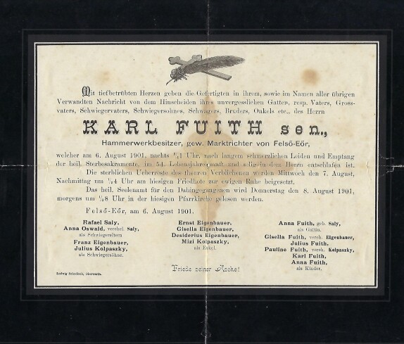 Parte von Karl Fuith (*1847/+1901), ehemaliger Bürgermeister von Oberwart