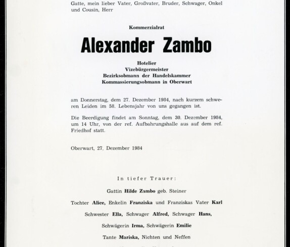 Parte: Komm.Rat Alexander Zambo (*1927/+1984)