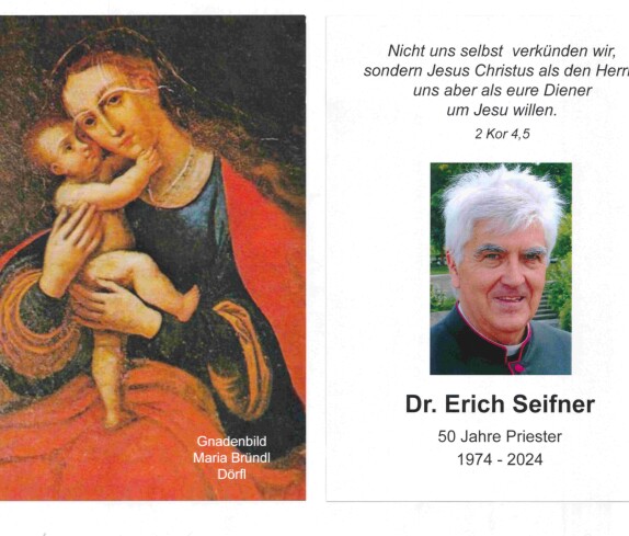 Gedenkkärtchen anlässlich des Priesterjubiläums von Pfr. Dr. Erich Seifner