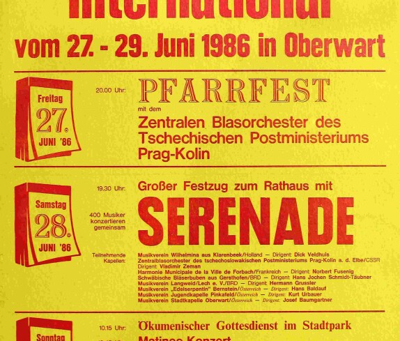 Stadtkapelle: Plakat zum "Blasmusikfest International 1986" vom 27. bis 29. Juni 1986