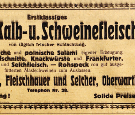 Anzeige von Fleischhauer und Selcher Josef Gorell (Evang. Kirchengasse 12) in der Oberwarther Sonntags = Zeitung vom 19. Dezember 1926