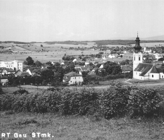Ansichtskarte: Blick vom östl. Friedhofsberg auf das Krankenhaus, die Synagoge und die drei Kirchen