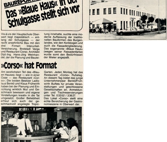 Artikel in der BRO: Restaurant "Corso" (Schulgasse 34)