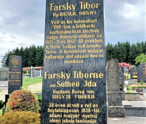 Reformierter Friedhof: Grabstein von Tibor Farsky (*1887/+1971) und Ida Sütheö (*1895/+1989)