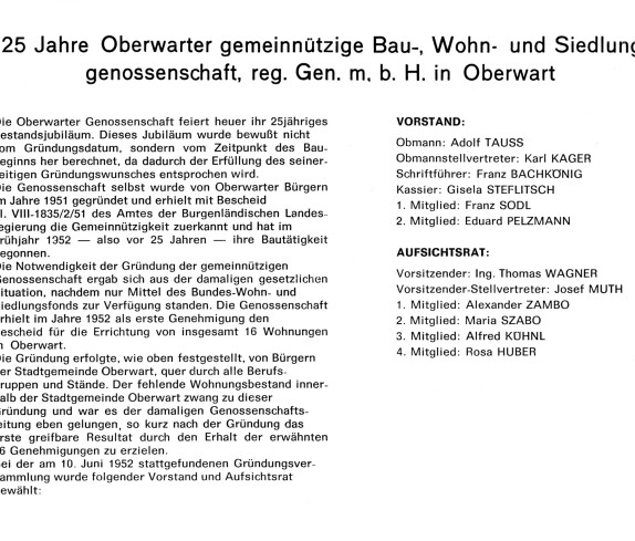 25 Jahre OSG: zur Gründung der Genossenschaft - Vorstand und Aufsichtsrat