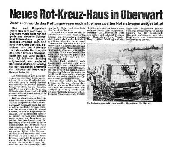 Rotes Kreuz: Artikel zu Eröffnung der neuen Bezirksstelle, der Rettungszentrale und zur Anschaffung eines 2. Notarztwagens