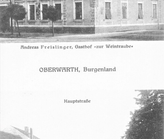 Ansichtskarte: A. Freislinger Gasthof zur Weintraube (auch Freizslinger-Freisslinger-Freislinger) / Hauptstraße - später Hauptplatz 2