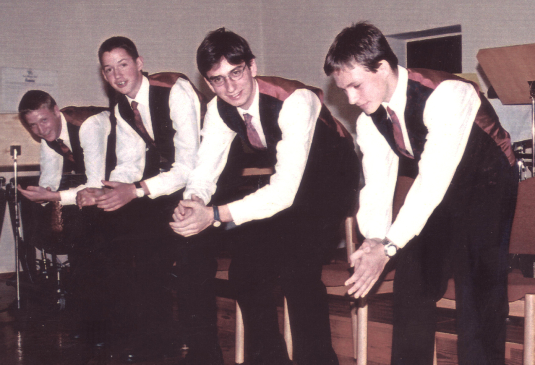 Schlagzeugensemble der Stadtkapelle beim Landeswettbewerb "Musik in kleinen Gruppen" in Kittsee 1998 - Baumgartner/Drobits/Hupfer/Pongracz