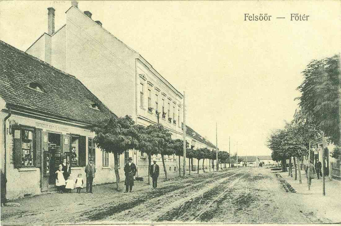 Ansichtskarte: "Felsöör-Föter" - mit Blick auf die Häuser Wienerstraße 5 (Buch-, Papier- und Schreibwaren Franz Stehlik) und Wienerstraße 7