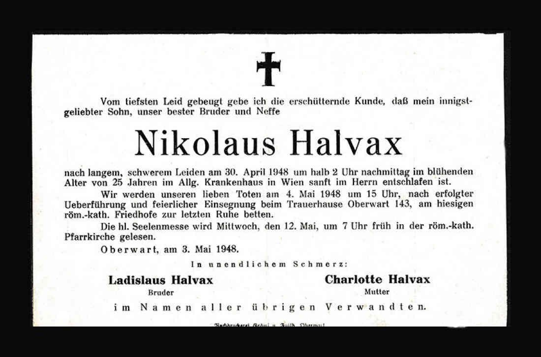 Parte Nikolaus Halvax (*1923 / +1948) / Clubkamerad des  "CDA"