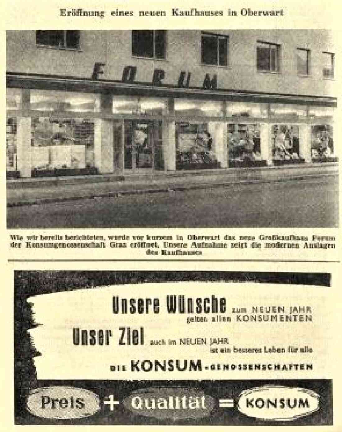 Werbeeinschaltung in der BF vom 2. Jänner 1960: Forum / Konsum