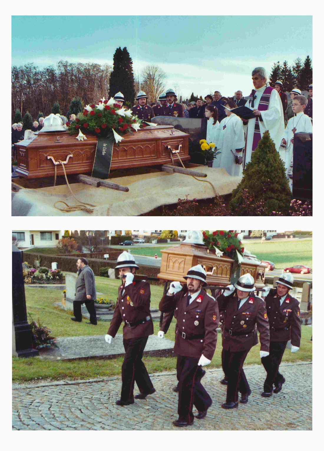 Feuerwehr: Begräbnis von Kameraden Josef Heigl (*1923/+2002) - Seifner/Osvald/Tullmann/Eberhardt/Schützenhofer/Seper/Szabo;