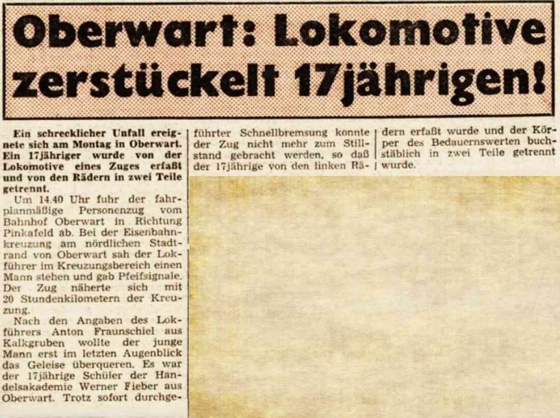 Bericht in der BF vom 21. Novmber 1968 über den tragischen Unfalltod eines 17-jährigen