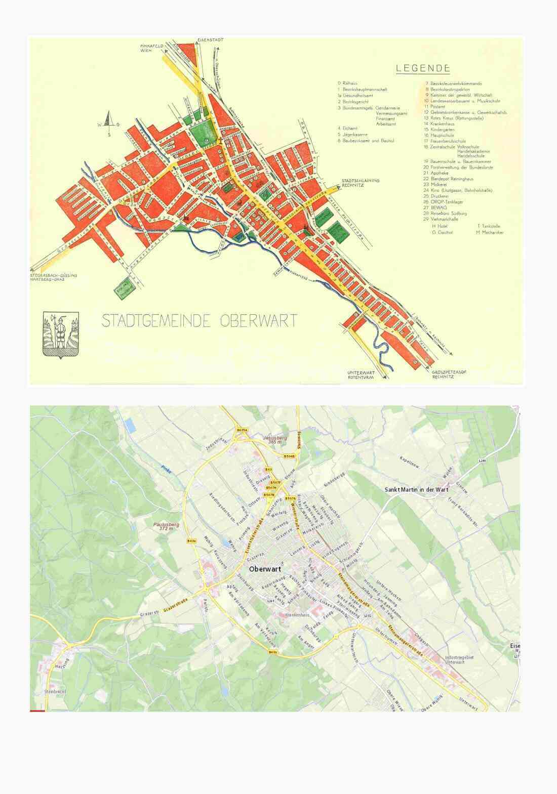 Stadtplan um 1960 und 2024