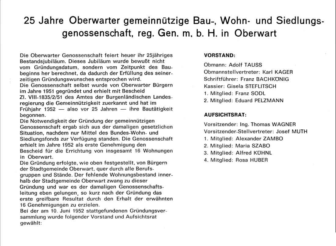 25 Jahre OSG: zur Gründung der Genossenschaft - Vorstand und Aufsichtsrat