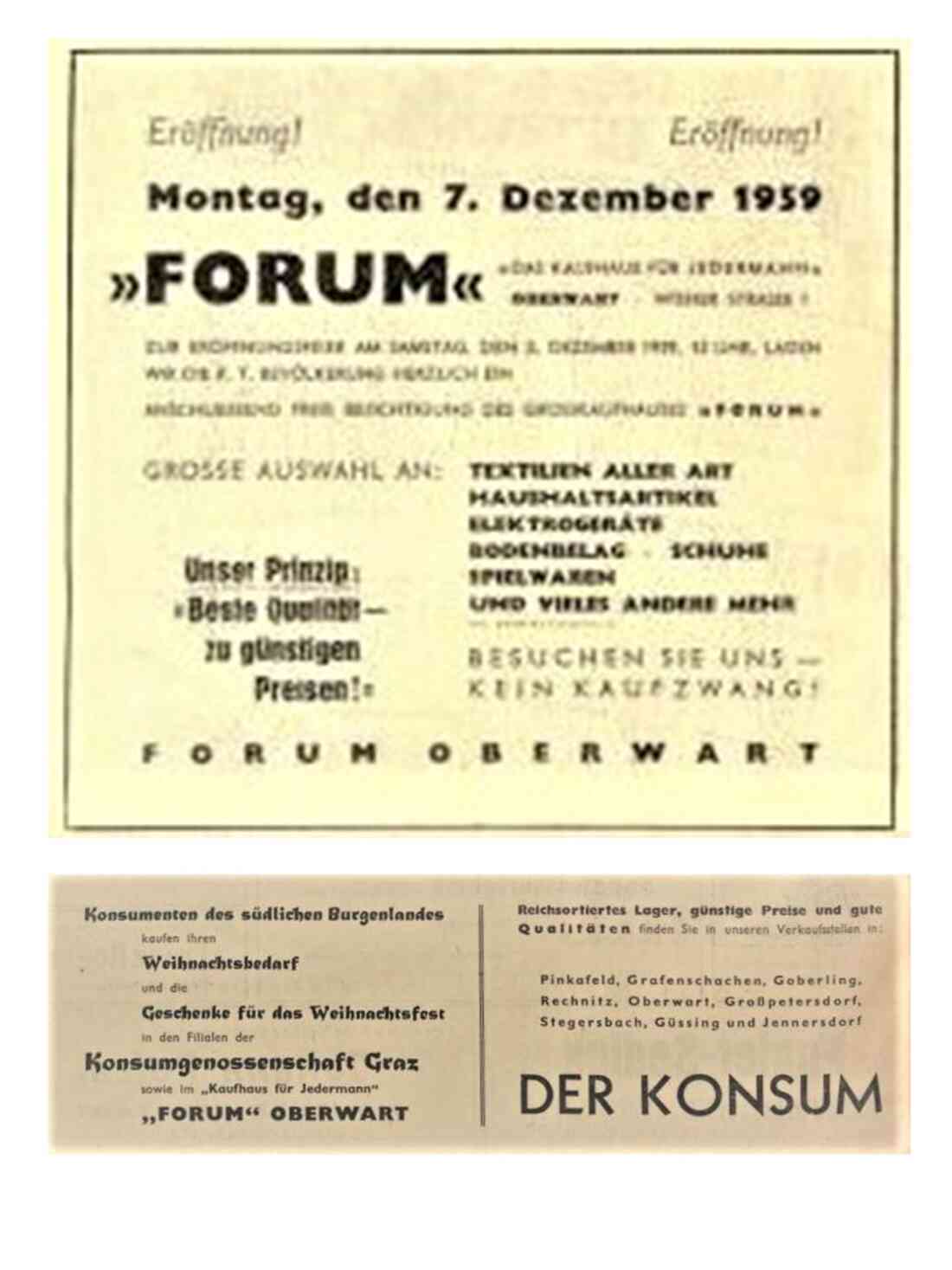 Forum/Konsum: Werbeeinschaltung in der BF vom 5. Dezember 1959: