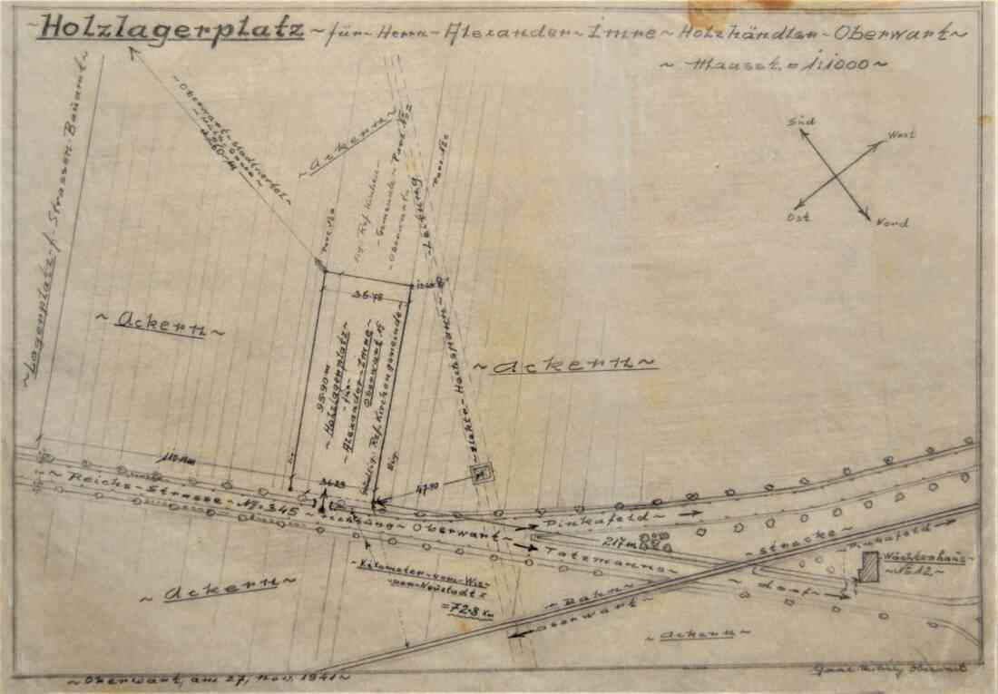 Plan zur Errichtung eines Holzlagerplatzes für Hrn. Alexander Imre von Baumeister Michael Gaál