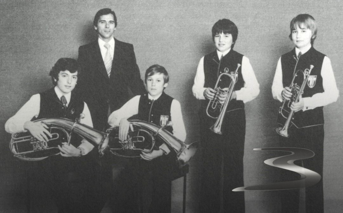 Blechbläserquartett der Stadtkapelle beim Bundeswettbewerb "Musik in kleinen Gruppen" 1978 in Stadt Haag in Niederösterreich - Herlicska/Imre/Zirngast/Levonyak/Unger