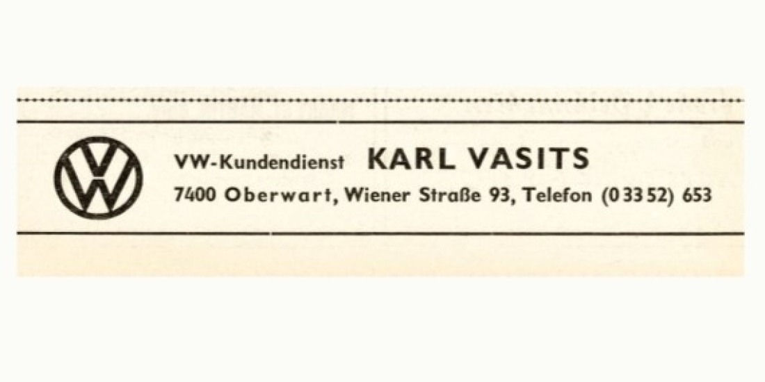 Anzeige der Fa. VW Karl Vasitz, Wienerstraße 93, in der BF vom 21. Dezember 1972