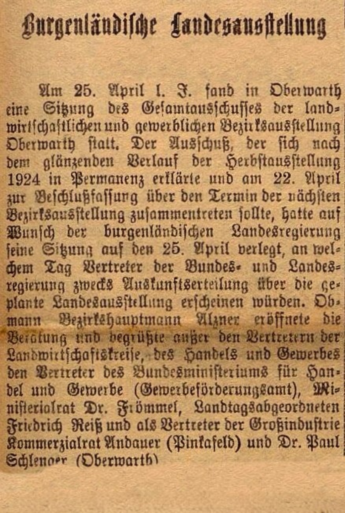 Oberwarther = Sonntagszeitung vom 2. Mai 1926 zur Burgenländischen Landesausstellung und retrospektiv zur Bezirksausstellung 1924 in Oberwarth