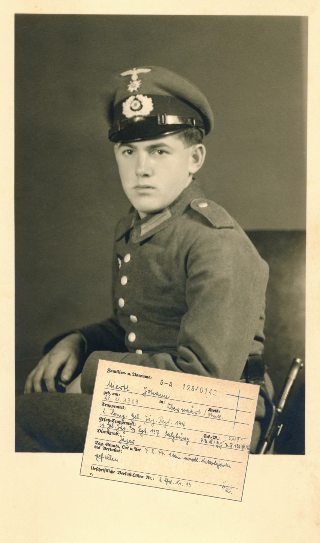 Hans/Johann Miertl  gefallen als Soldat der Deut. Wehrmacht (*1925/+1944 ) - Portrait