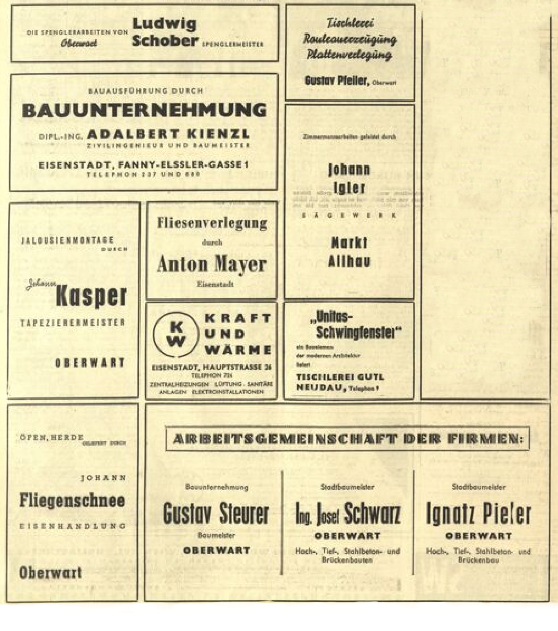 Am Bau des Bundesamtsgebäudes beteiligte Firmen in der BF am 12. März 1960