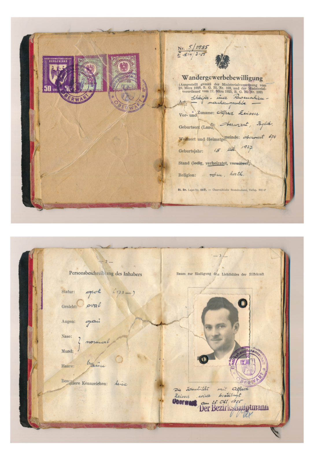 Wandergewerbebewilligung für Alfred Zeiser (*1927/+1990)