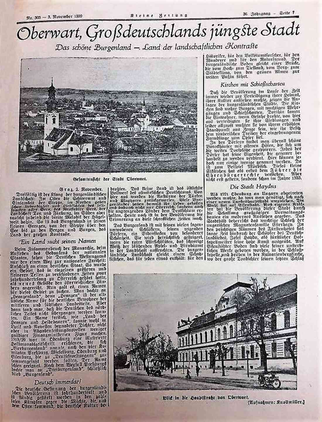 Oberwart - Großdeutschlands jüngste Stadt (Zeitungsbericht)