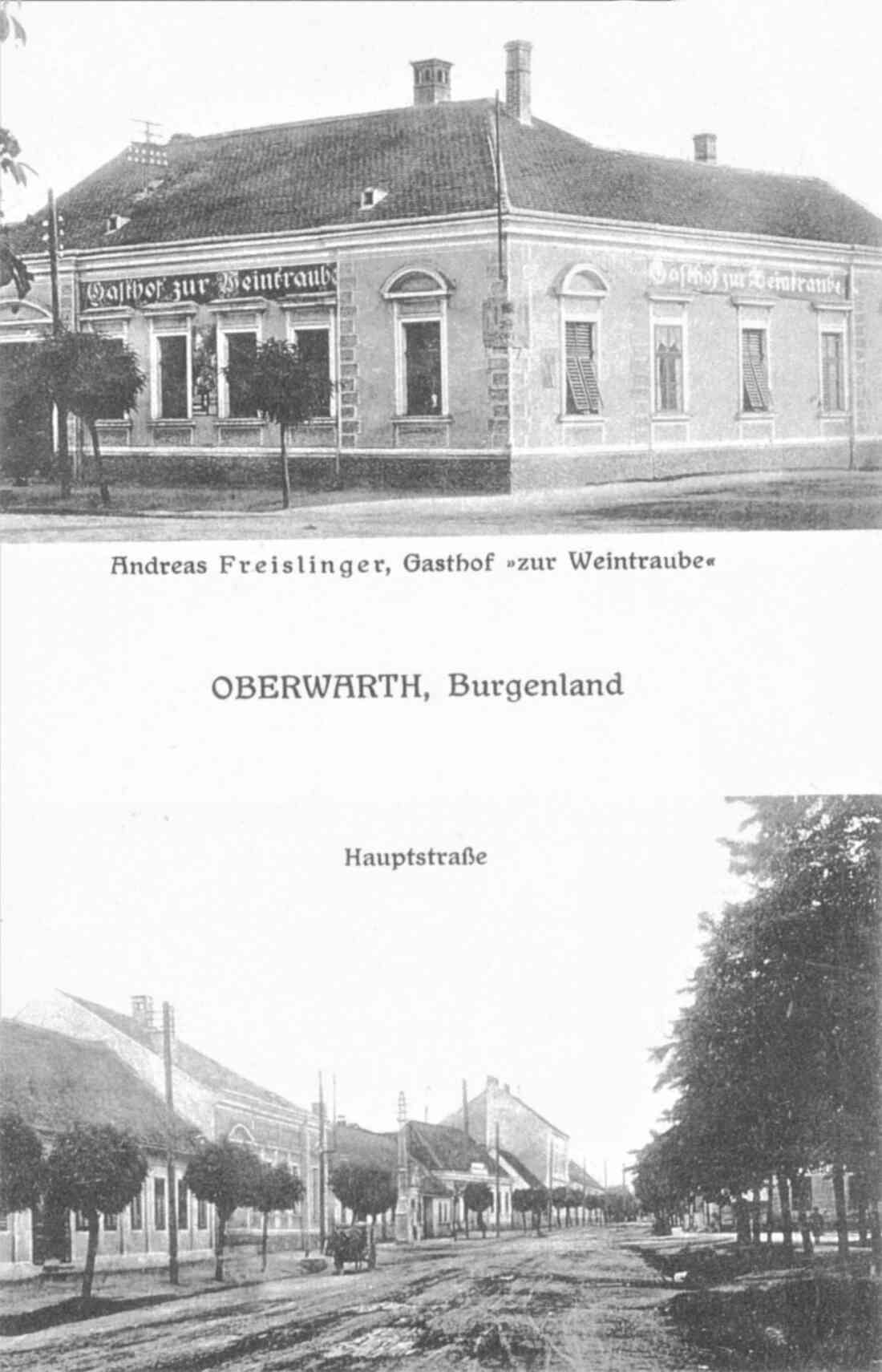 Ansichtskarte: A. Freislinger Gasthof zur Weintraube (auch Freizslinger-Freisslinger-Freislinger) / Hauptstraße - später Hauptplatz 2