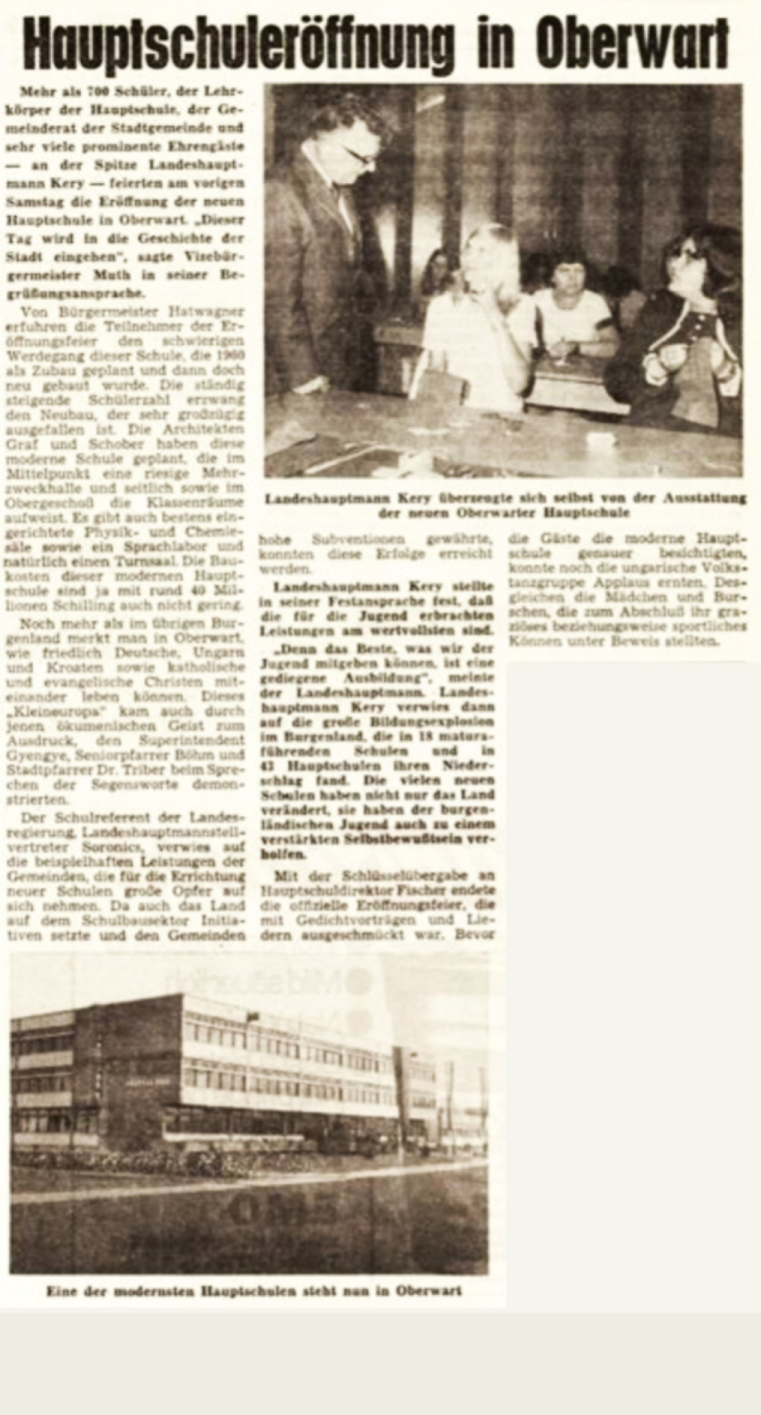 BF vom 27. Juni 1973: "Hauptschuleröffnung in Oberwart"