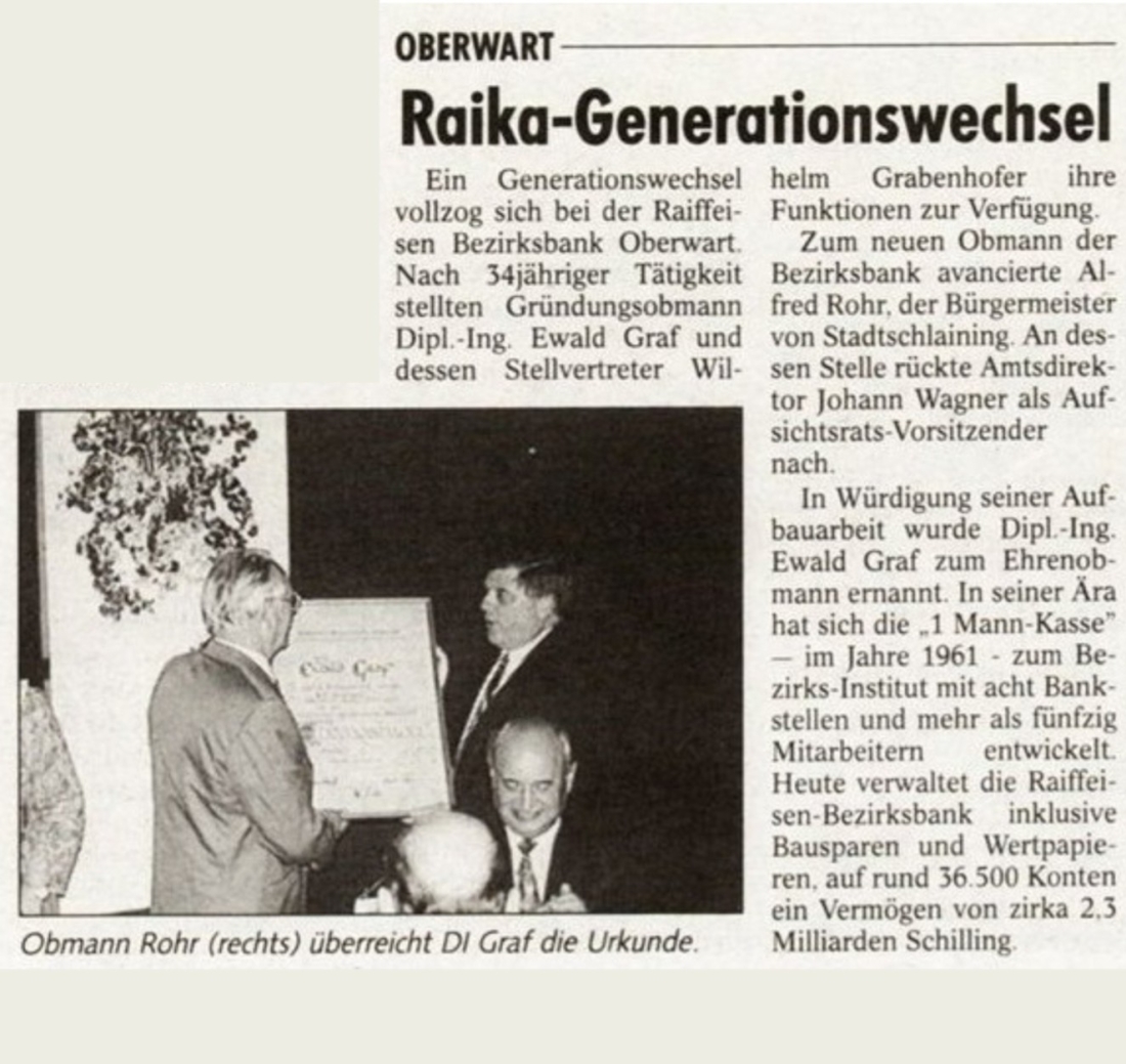 BF vom 27. Feber 1995: Generationenwechsel in der Raika - Graf/Grabenhofer/Rohr/Nika