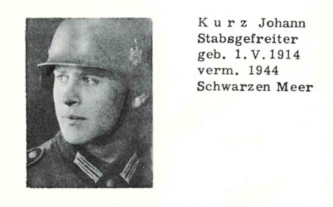 Johann Kurz - Stabsfgefreiter (*1914/+1944) - vermisst als Soldat der Deutschen Wehrmacht am Schwarzen Meer (OW 212 / Linke Bachgasse 44)