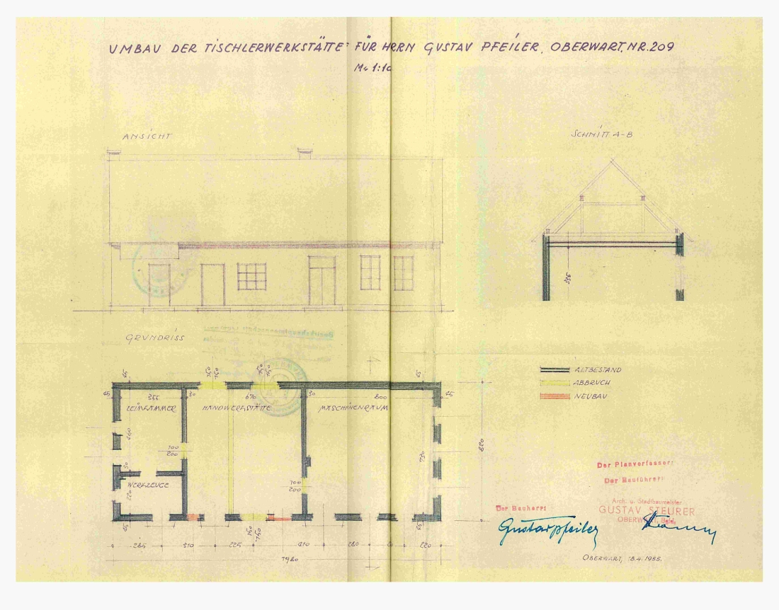 Tischlerei Pfeiler - OW 209 / Johann Straußgasse 10: Plan zum Umbau der Handtischlerei  von BM Gustav Steurer